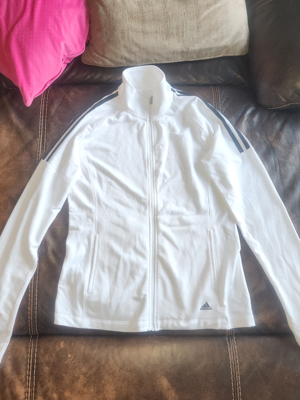 adidas White Track Jacket with Black Shoulder Stripes